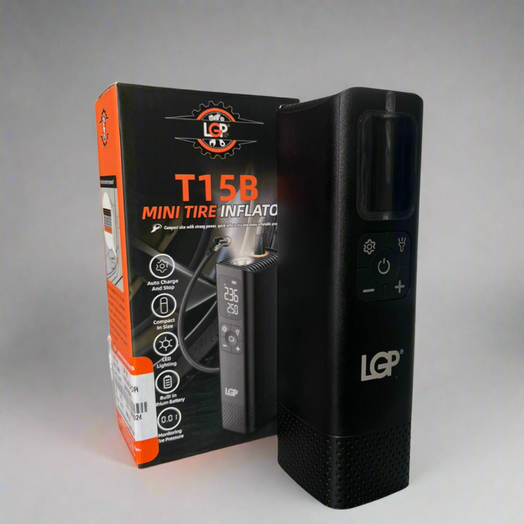 LGP T15B Smart Tyre Inflator Portable Air Compressor - 150 PSI Portable Air Pump with Accurate LED Tyre Pressure Display, Fast Inflation for Vehicles, Motorcycle, Bikes Tires, Car ,Balls, Swimming Ring - 1 YEAR WARRANTY