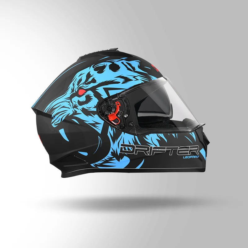 STUDDS DRIFTER D2 LEOPARD DECOR MATT BLACK BLUE FULL FACE HELMET