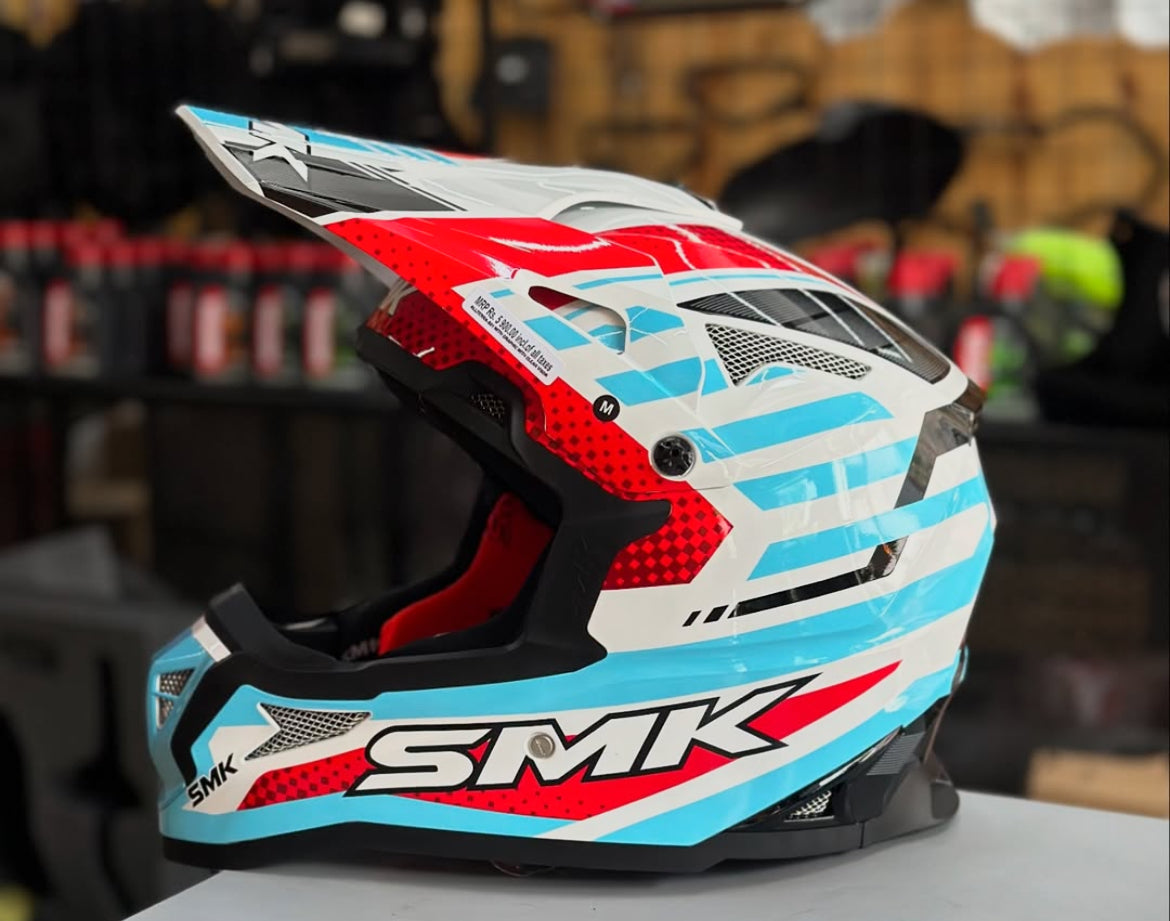 SMK Allterra Bulldozer White Blue Red Gloss (GL153) Helmet – SPARIFY