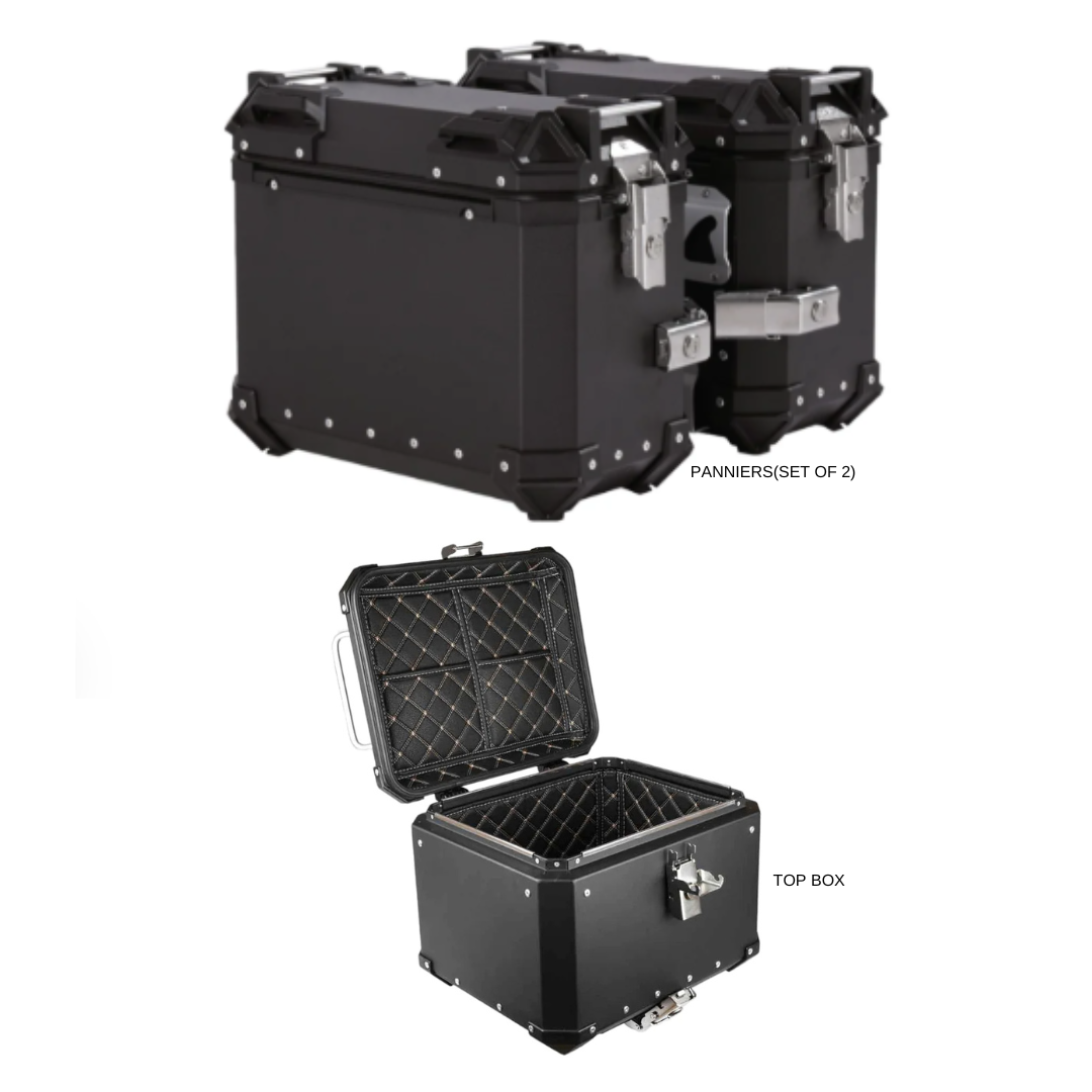 LGP Aluminium touring panniers with top box (38L+38L+45L= 121 liters) Set of Black (COMBO)