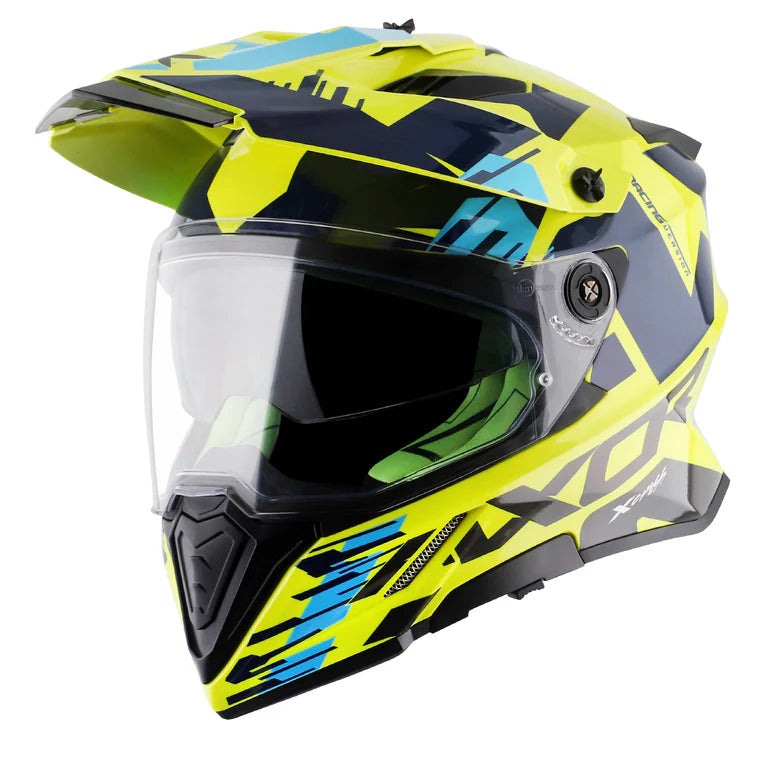 AXOR X-CROSS X1 DUAL VISOR HELMET NEON YELLOW BLUE MOTO CROSS