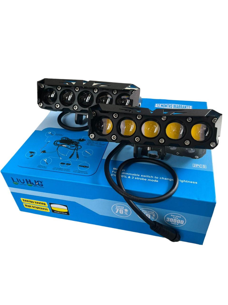 LIU HJG ORIGINAL ( 90W *2 )future eye 5 (without harness) LENS DUAL COLOUR YELLOW /WHITE LED FOG LIGHTS (PAIR) compatible for all motorcycle , thar , jeep and cars