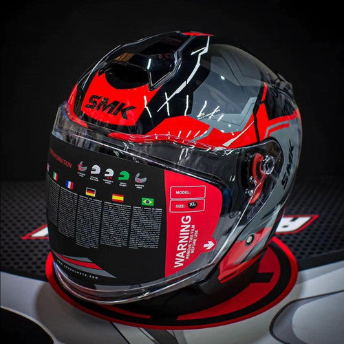 SMK GTJ Escape open face half helmet Black Red Grey Gloss (GL236