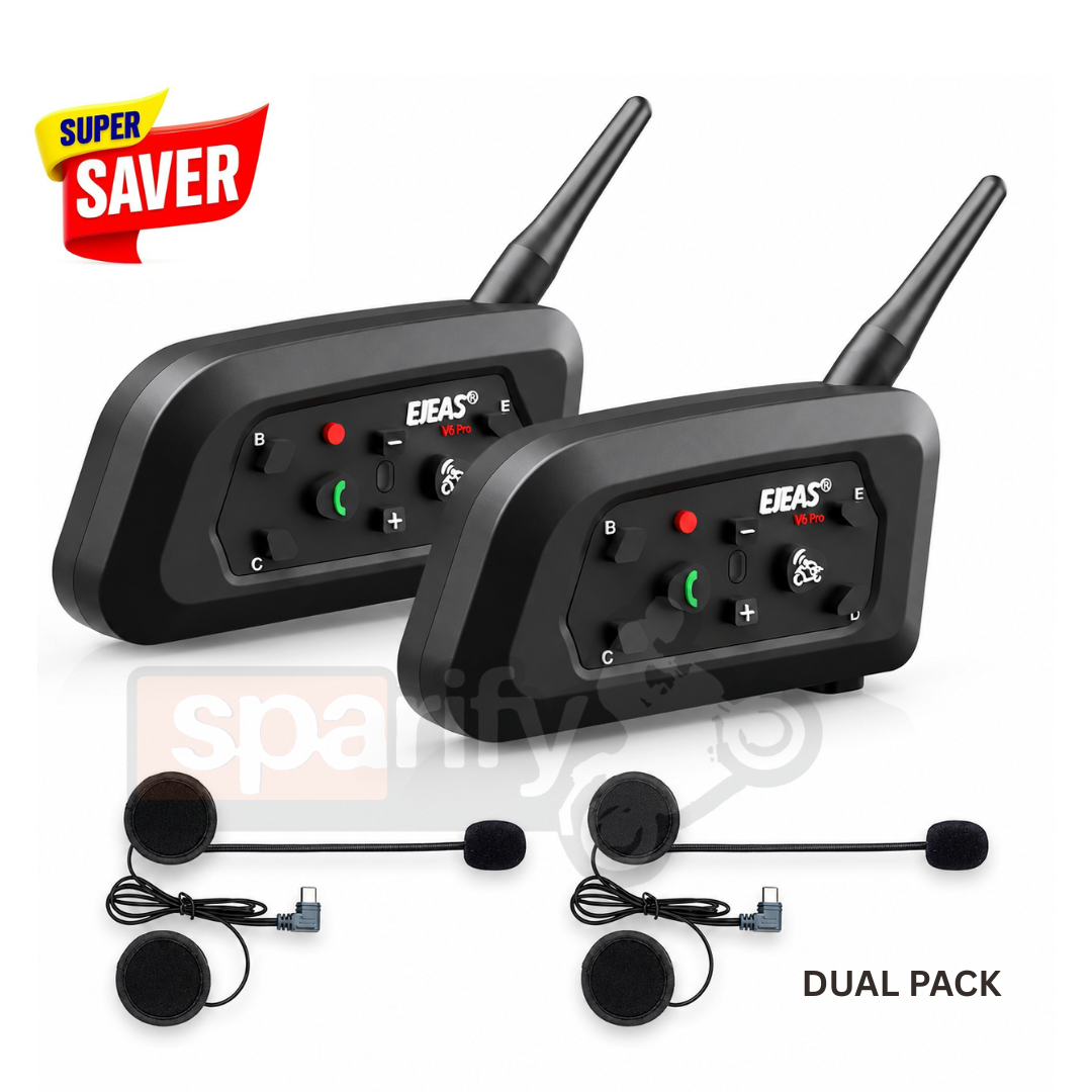 EJEAS V6 Pro + Helmet Intercom Communication System V6 Motorcycle Bluetooth On Ear Headphones Connect Up to 6 Riders 1200M V6 Pro(1 Pack) - 1 YEAR WARRANTY