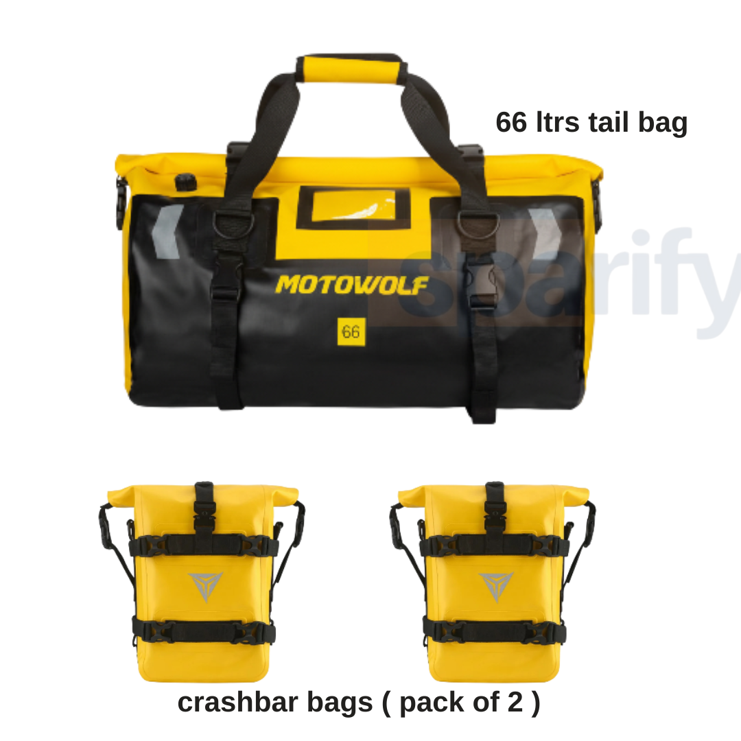 MOTOWOLF | Motorcycle Tail Bag - 66L Waterproof | MDL0717 | Duffel Bag for Touring Adventure, Camping, Cycling - BLACK YELLOW