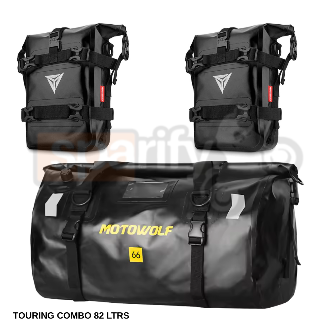 MOTOWOLF | Motorcycle Tail Bag - 66L Waterproof | Duffel Bag for Touring Adventure, Camping, Cycling - BLACK