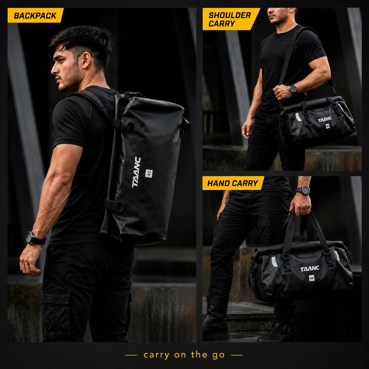 TAANC Terra Series Hypertourer Setup - 01 Waterproof Motorcycle Luggage Combo | 40L Tail Bag + 30L x 2 Saddle Bags | 100L Adventure Touring Setup | Black