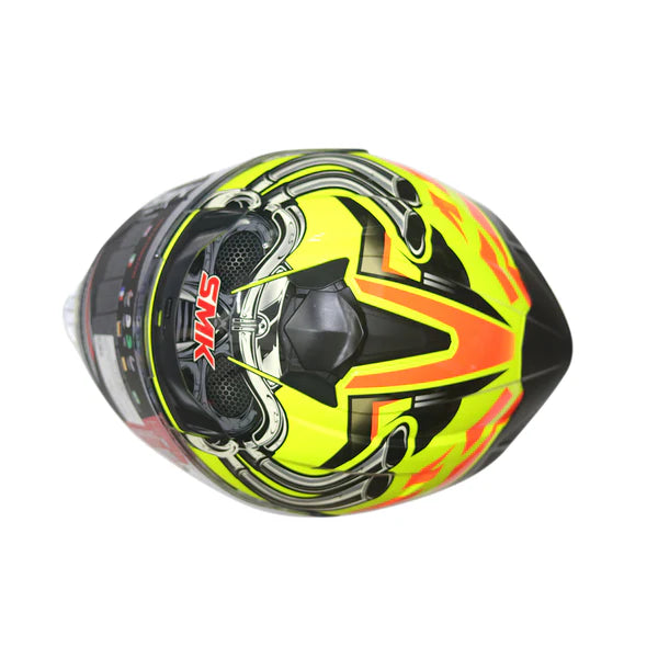 SMK Typhoon MOTORHEAD | D Ring with Dual Visor | MA476 | Motorbike Helmet | Matt Yellow black orange helmet highlight 