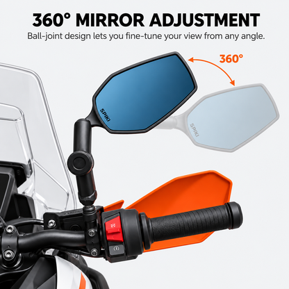 SPIKI Adventure 5.0 Nomad Series Motorcycle Mirrors | Anti-Theft Lock, Dino Knob & Shock-Absorbing Springs