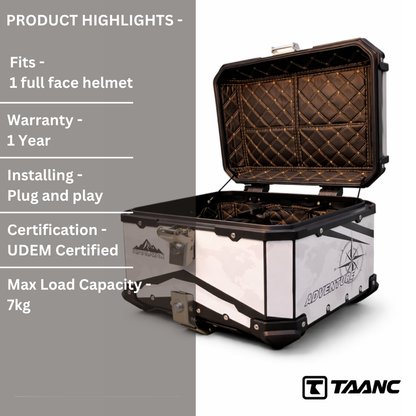 TAANC Nomad Himalayan Top Box | 45L Aluminium Touring Motorcycle Storage Box