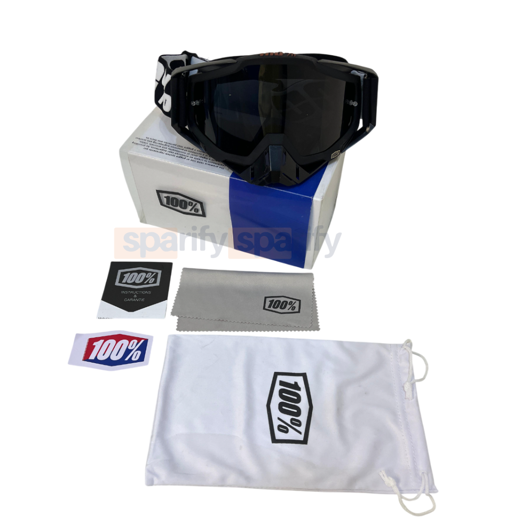 100% | Motocross & mountain biking Goggles | Full black with black tint - 1 YEAR WARRANTY