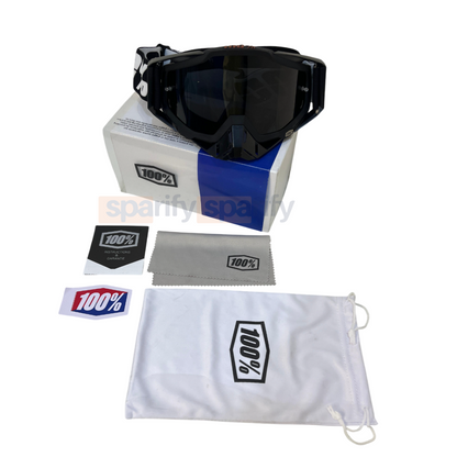 100% | Motocross & mountain biking Goggles | Full black with black tint - 1 YEAR WARRANTY