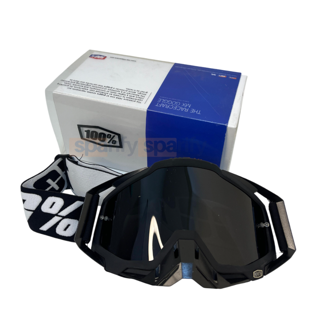 100% | Motocross & mountain biking Goggles | Full black with black tint - 1 YEAR WARRANTY