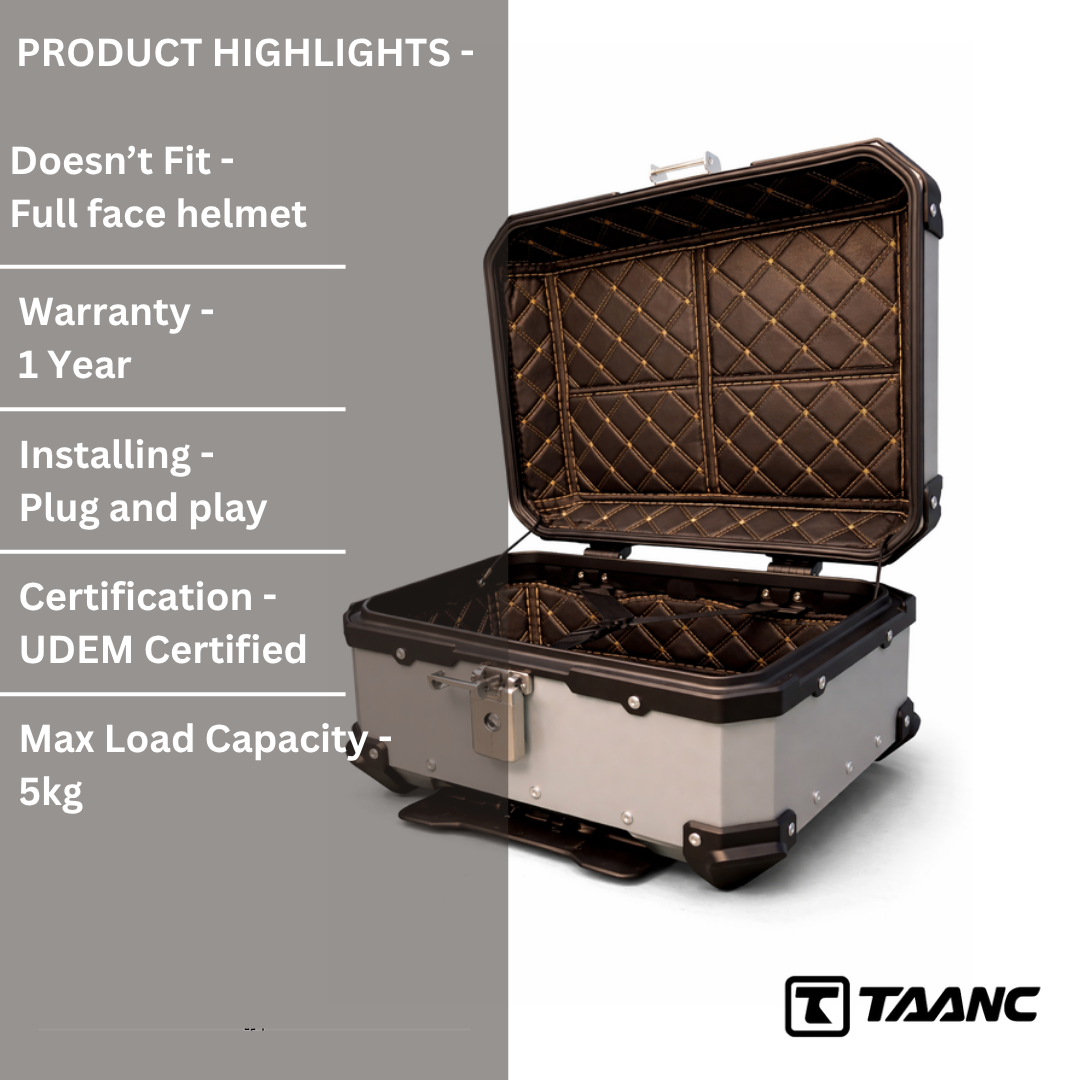 TAANC Urban Swift Top Box – Aero Silver | 22L Compact Motorcycle Storage Box for Daily Use