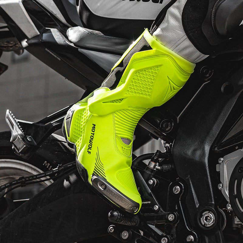 MOTOWOLF BO1 Racing Motorcycle Riding Boots for Unisex | Reinforced Protection, Anti-Slip Sole, All-Weather Riding Boots - Hi-WIz ( NEON )