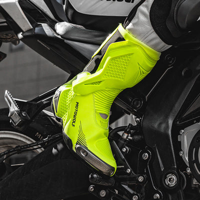 MOTOWOLF BO1 Racing Motorcycle Riding Boots for Unisex | Reinforced Protection, Anti-Slip Sole, All-Weather Riding Boots - Hi-WIz ( NEON )