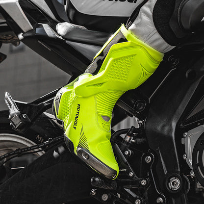 MOTOWOLF BO1 Racing Motorcycle Riding Boots for Unisex | Reinforced Protection, Anti-Slip Sole, All-Weather Riding Boots - Hi-WIz ( NEON )