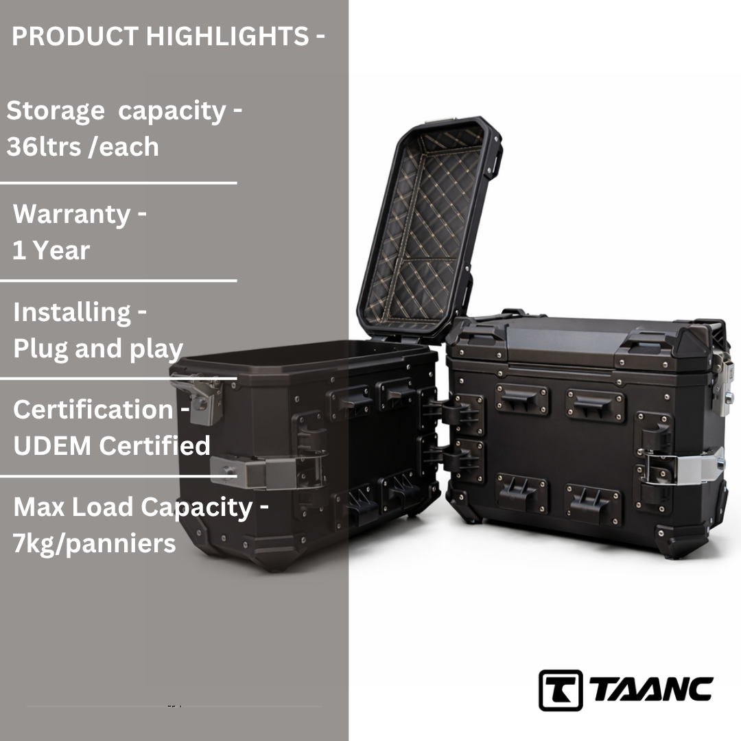 TAANC Nomad Twin Panniers – Stealth Black | 36L Aluminium Side Boxes for All Motorcycles