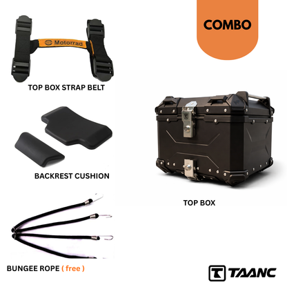 TAANC Nomad Atlas Top Box – Stealth Black | 45L Aluminium MC Motorcycle Touring Storage Box