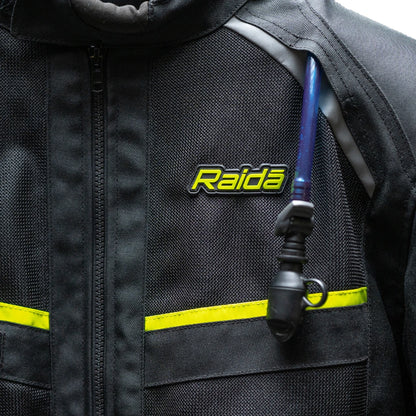 Raida Rover Touring Motorcycle Jacket | Level 2 Armors | Lumbar Support, Rain & Thermal Liner Included | Hydration Pocket (Black Hi Viz )