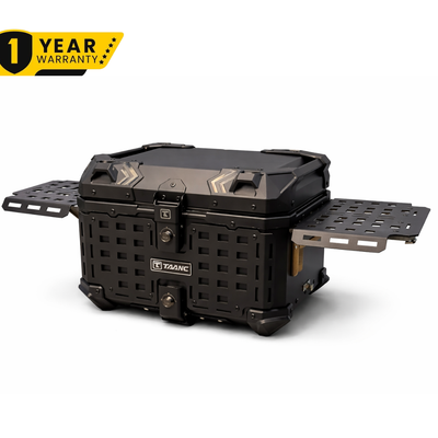 TAANC Nomad Forge Folding Top Box – Stealth Black | 45L Aluminium Adventure WP Motorcycle Storage Box