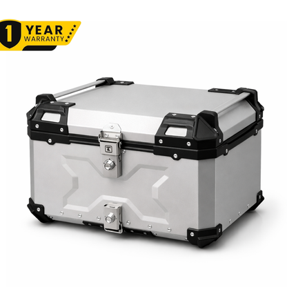TAANC Overlander 137 Touring Setup 02 – X65 Top Box + Twin 36 Panniers | Aero Silver Aluminium Combo