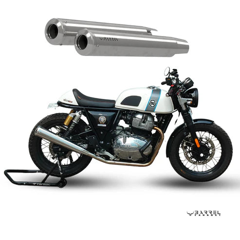 RE GT 650 / INTERCEPTOR 650 BE-10- "BASS MASTER" PERFORMANCE EXHAUST | Polish | RUSTFREE | 1 Year warranty - BARREL EXHAUST