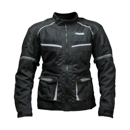 Raida Rover Touring Motorcycle Jacket | Level 2 Armors | Lumbar Support, Rain & Thermal Liner Included | Hydration Pocket (Black Grey)