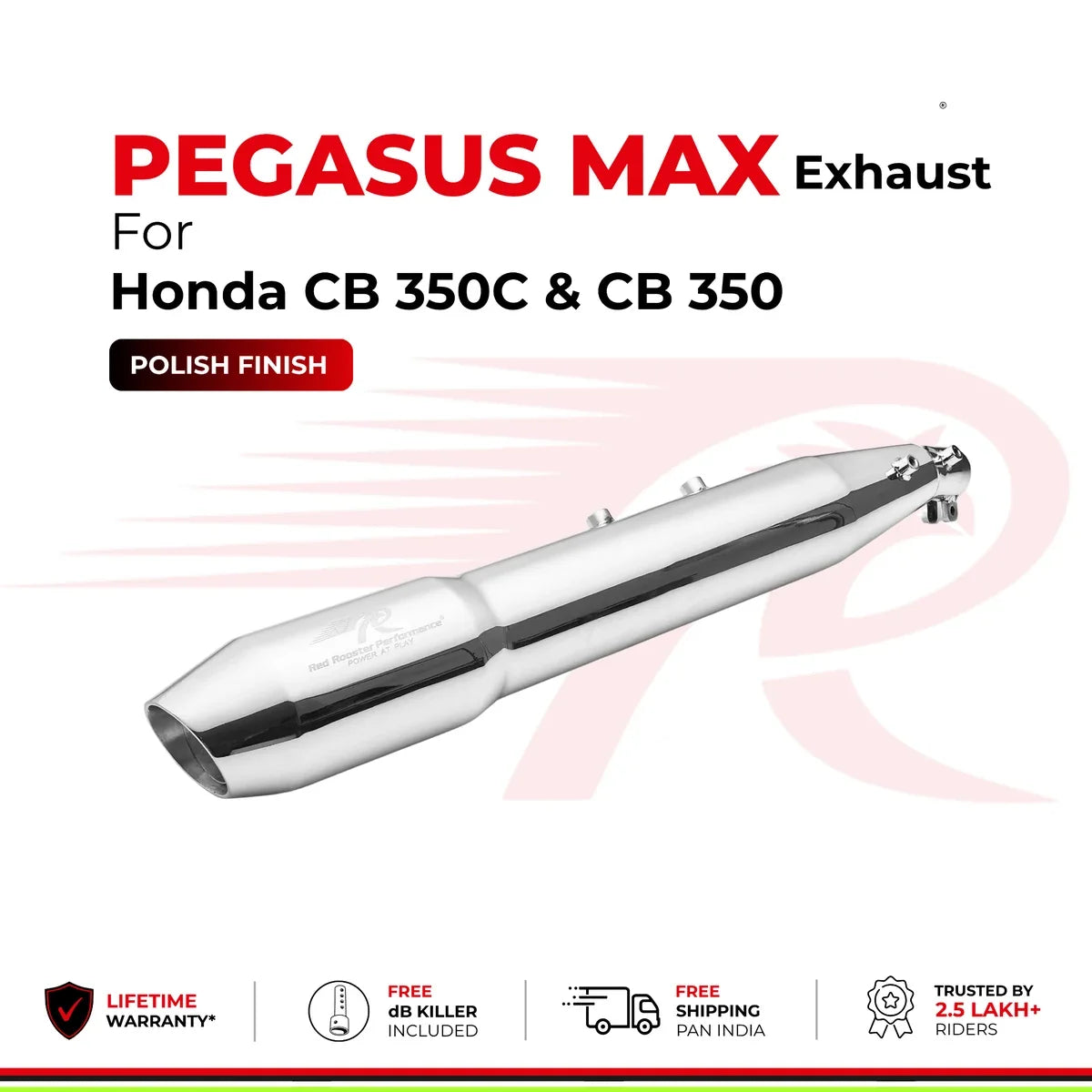Pegasus Max Exhaust for Honda CB 350 & 350 C - Polish Finish | Red rooster Performance