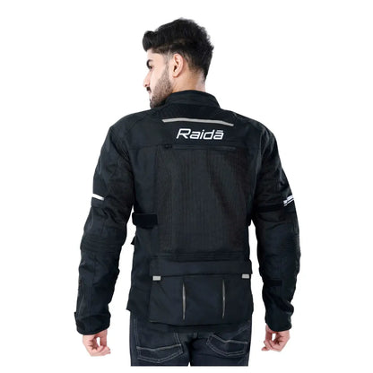 Raida Rover Touring Motorcycle Jacket | Level 2 Armors | Lumbar Support, Rain & Thermal Liner Included | Hydration Pocket (Black Grey)