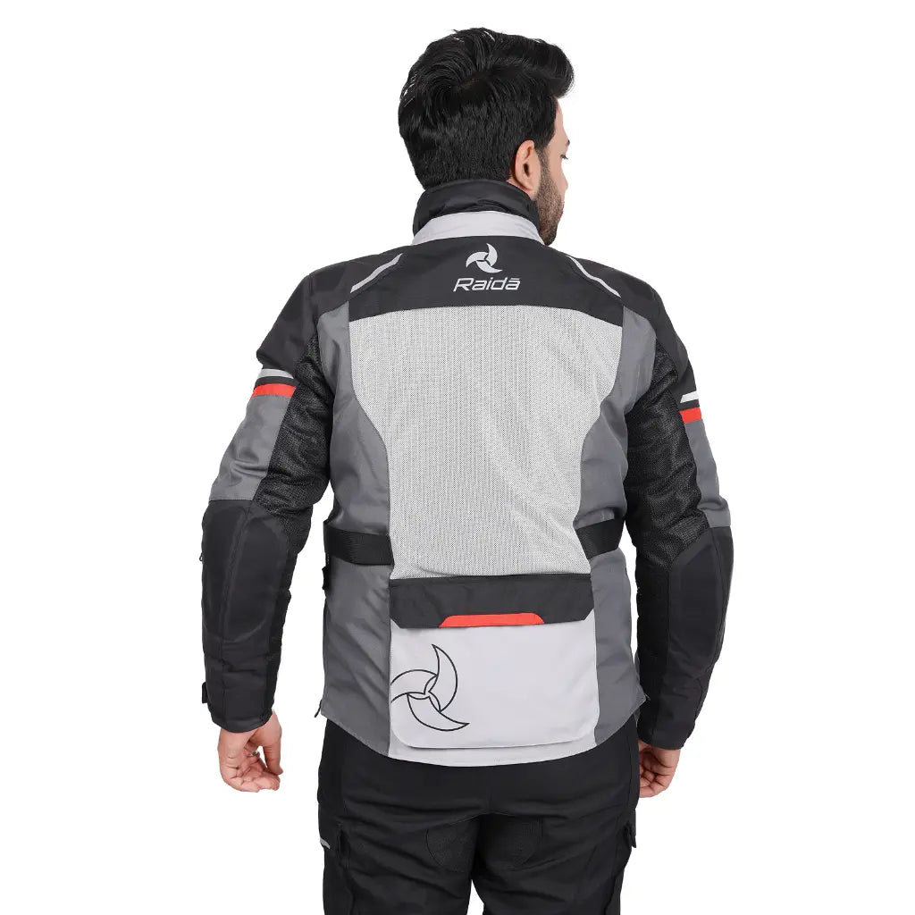 Raida Rover 2 Touring Motorcycle Jacket | Lightest in Its Class | CE Level 2 Armoured | Hydration Bladder Compatible | Waterproof Rain & Thermal Liners included - GREY