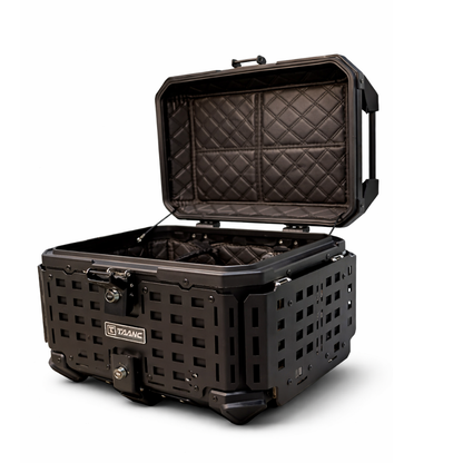 TAANC Nomad Forge Folding Top Box – Stealth Black | 45L Aluminium Adventure WP Motorcycle Storage Box