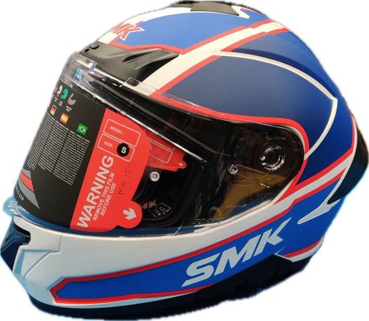 SMK Typhoon Aegis | D Ring with Dual Visor | MA-153 | Motorbike Helmet | (Matt White and blue)
