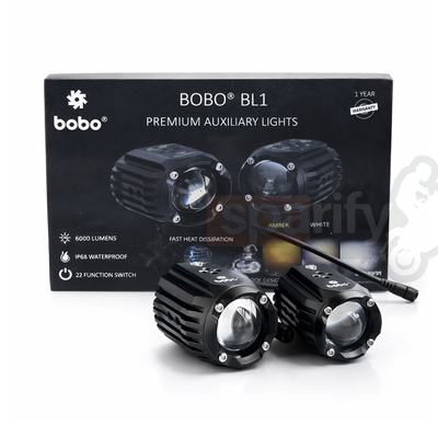 BOBO BL1 Premium Auxiliary LED Lights, IP68 Waterproof, 6000 Lumens, Dual Colour White/Amber, Multiple Flash Modes