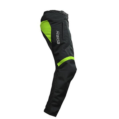 Raida Trailcraft Off-Road Pants | Mx & Trail Ride | Lightweight | Abrasion-Resitant Fabric | Heat Sheild Panel |  ( Black/Hiviz), Men, Slim Fit Mid Rise