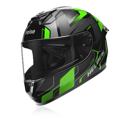 Reise Helden Full Face Riding Helmet | ISI/DOT/ECE Certified | European Design | Bluetooth Ready | Polycarbonate Shell - Green / Black