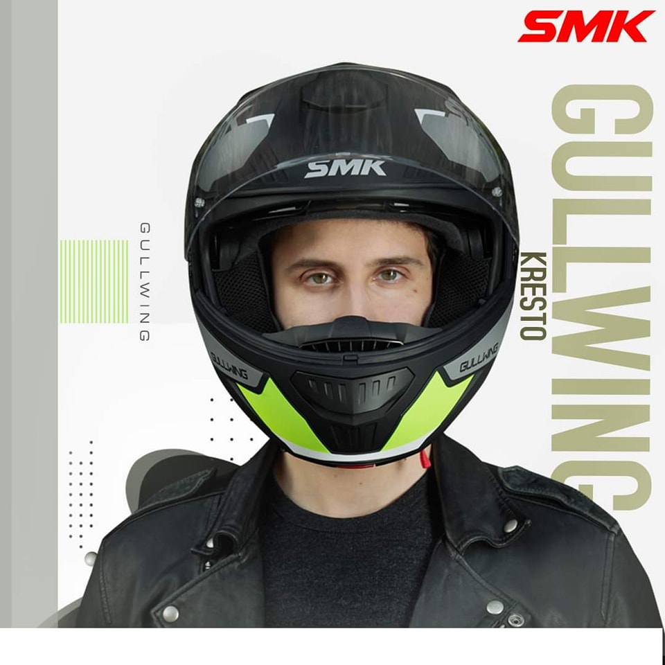 SMK Helmets - Gullwing Kresto - Matt black green- Dual Visor Flip Up Helmet ( MA264 ) helmet highlight 