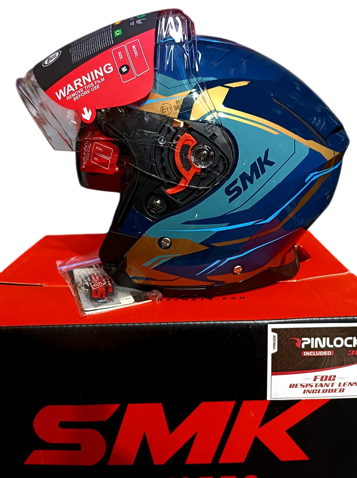 SMK GTJ Escape open face half helmet - Gloss Blue / Gold ( GL575 ) helmet highlight 