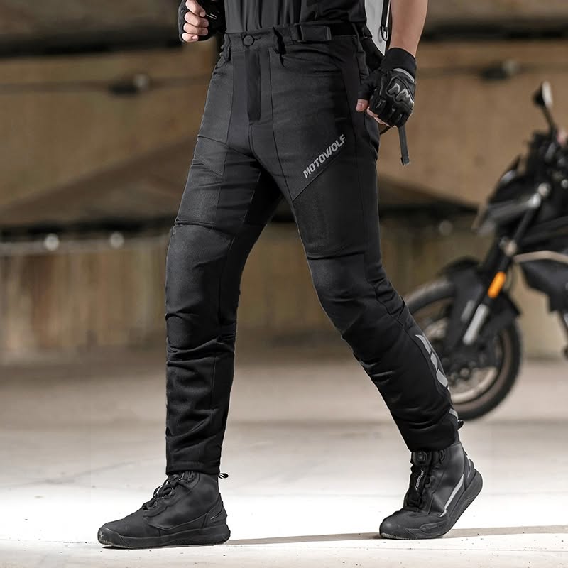 MOTOWOLF TM5 Motorcycle Riding Pants for Men | CE Level 1 Armoured Riding Pants with Knee & Hip Protectors | Breathable Mesh Touring Pants | Black