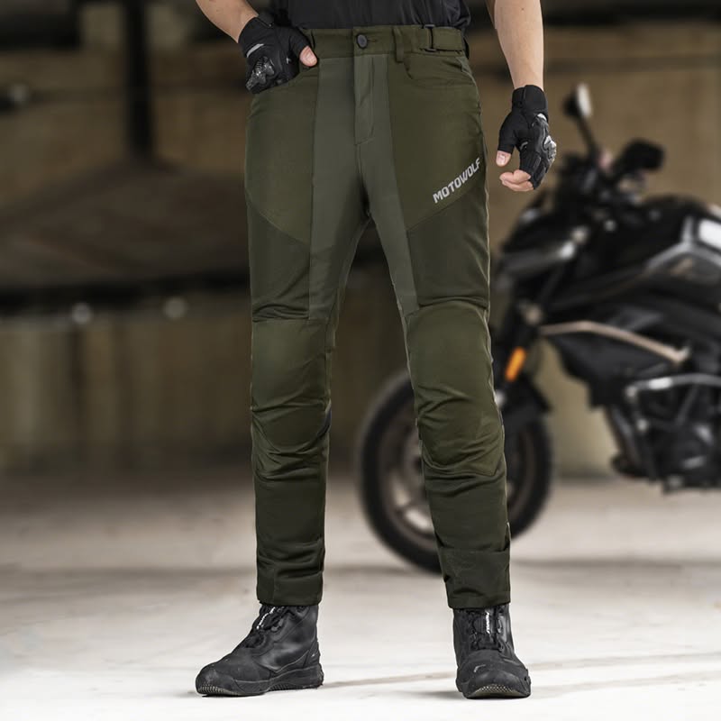MOTOWOLF TM5 Motorcycle Riding Pants for Men | CE Level 1 Armoured Riding Pants with Knee & Hip Protectors | Breathable Mesh Touring Pants | Olive Green