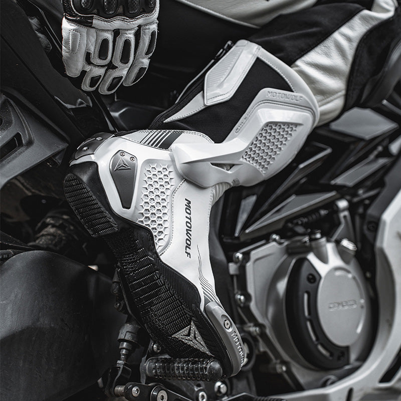 MOTOWOLF BO1 Racing Motorcycle Riding Boots for Unisex | Reinforced Protection, Anti-Slip Sole, All-Weather Riding Boots - WHITE