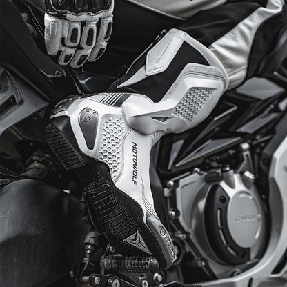 MOTOWOLF BO1 Racing Motorcycle Riding Boots for Unisex | Reinforced Protection, Anti-Slip Sole, All-Weather Riding Boots - WHITE