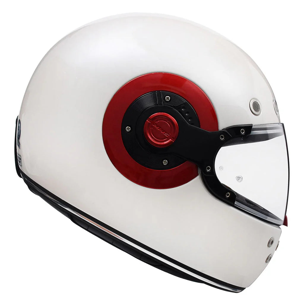 SMK Retro Unicolor White Red GL130 design aesthetic coupled Full Face Motorbike Helmet  (White) helmet highlight 