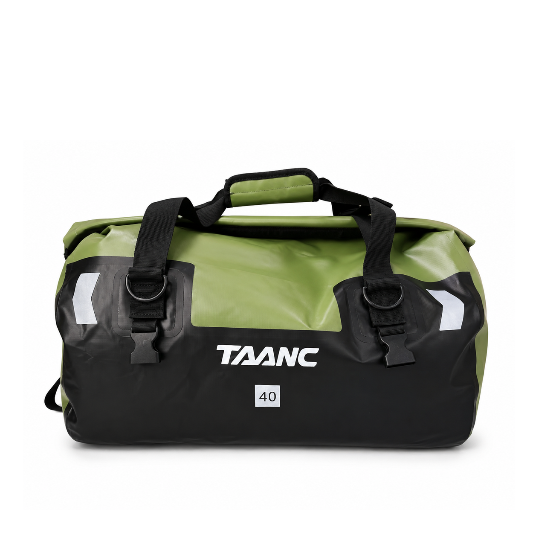 TAANC Terra Series Motorcycle Tail Bag 40L Waterproof Duffel Bag for Adventure Touring, Camping & Cycling – Green Black
