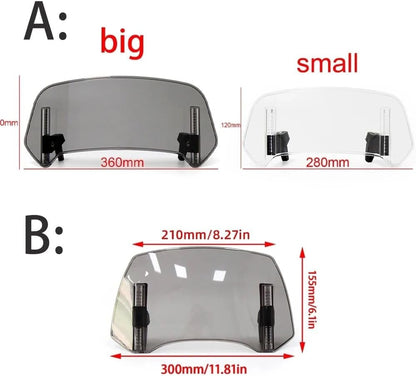 JCF (T1) MOTORCYCLE WINDSHIELD EXTENDER (ADJUSTABLE SPOILER CLAMP ON WINDSHIELD DEFLECTOR)- CLEAR