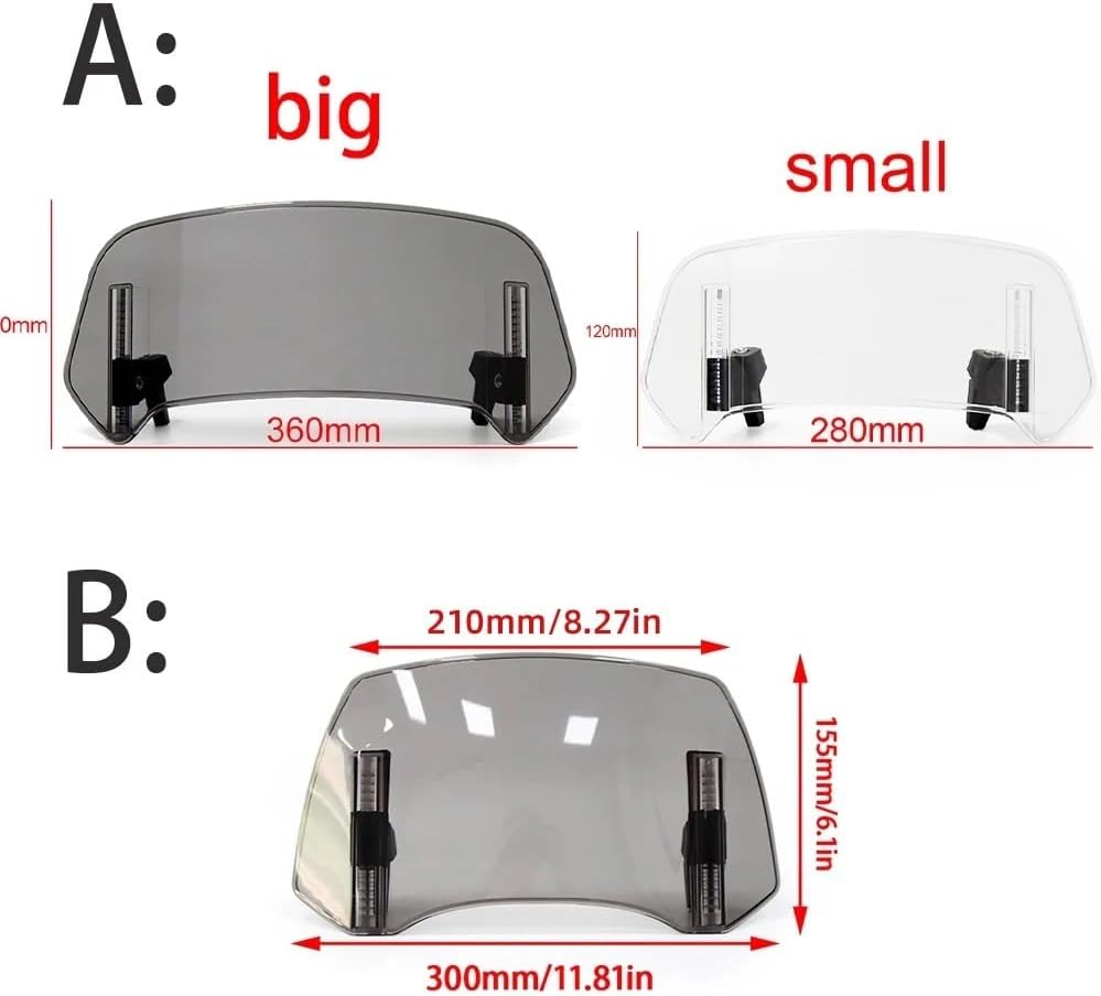 JCF (T2) MOTORCYCLE WINDSHIELD EXTENDER (ADJUSTABLE SPOILER CLAMP ON WINDSHIELD DEFLECTOR)- CLEAR