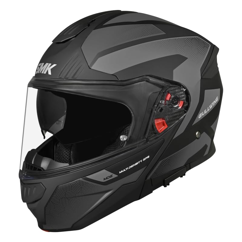 SMK Gullwing Sonic | GL266 gloss black flip up  Motorcycle Helmet, Flip-Up Dual Visor, ISI DOT ECE 22.06 Certified