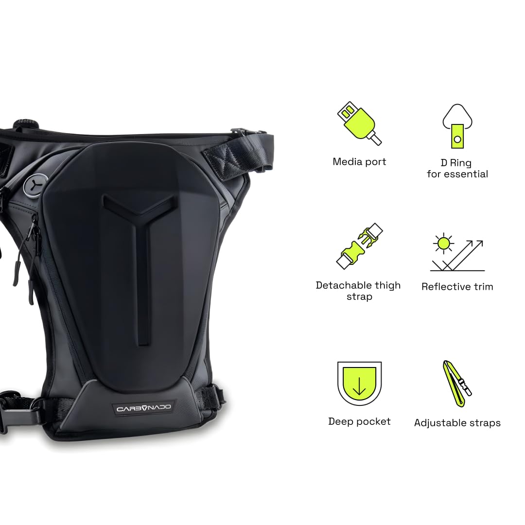 Carbonado Turtle Unisex Waist Bag | Multipurpose Utility Waist Pouch | Cross Body | Strap to Leg or Hip | for Motorcycling, Outdoor, Hiking, Adventure and Travel - BLACK