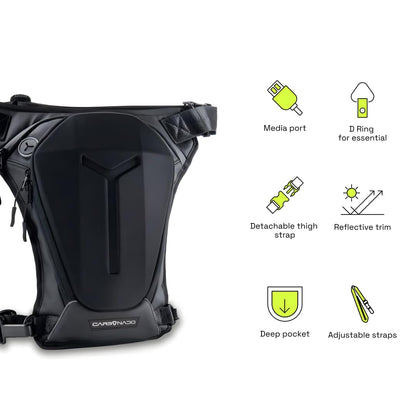 Carbonado Turtle Unisex Waist Bag | Multipurpose Utility Waist Pouch | Cross Body | Strap to Leg or Hip | for Motorcycling, Outdoor, Hiking, Adventure and Travel - BLACK