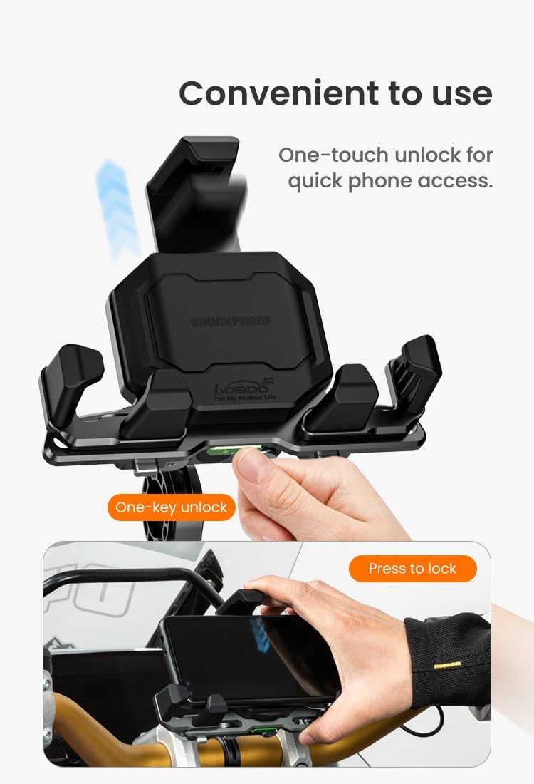 LOBOO PH06 Anti-Vibration Phone Mount - Magnetic Damping + 15W Wireless Charging ( Optional ) - Aluminum Motorcycle Holder (Fits 4.7"-7.2" Phones)